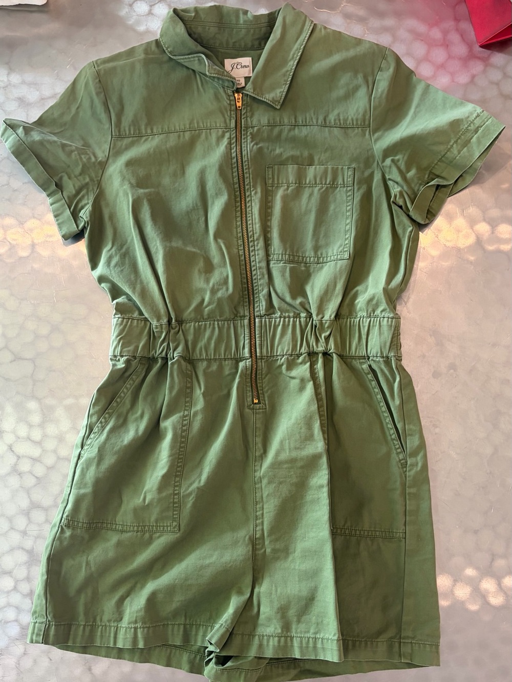 J. Crew Olive Green Zip-Front Shorts Romper